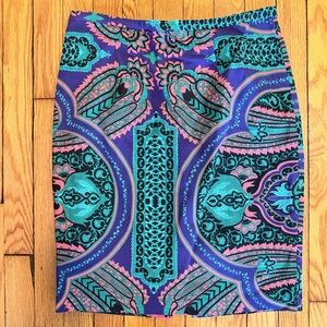 Tracy Reese Purple Teal and Pink Paisley Pencil Skirt